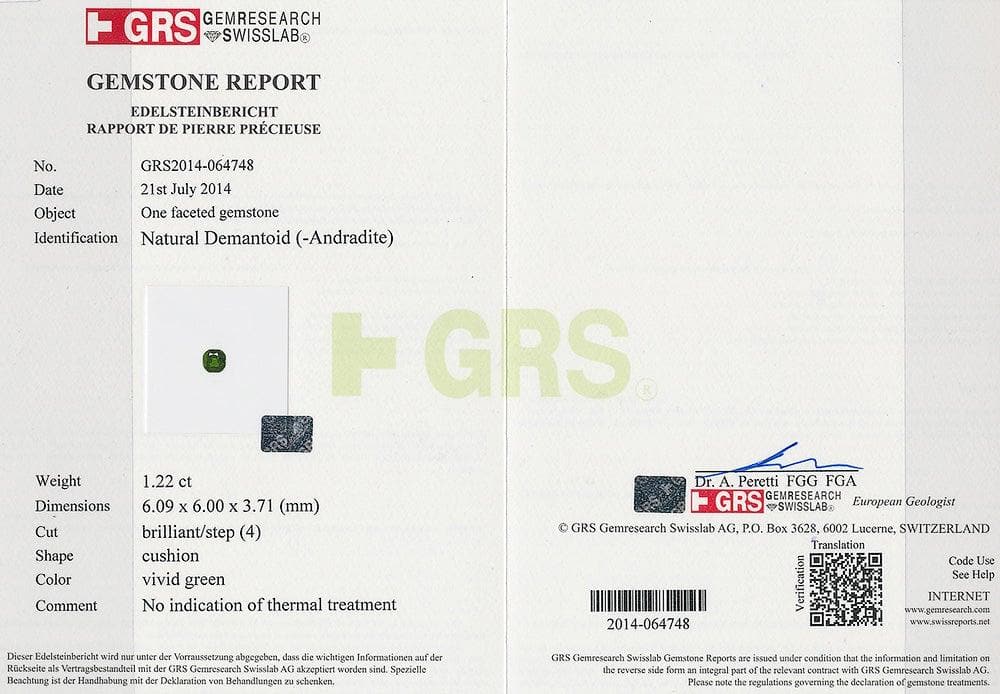 Demantoid gems GRS certified
