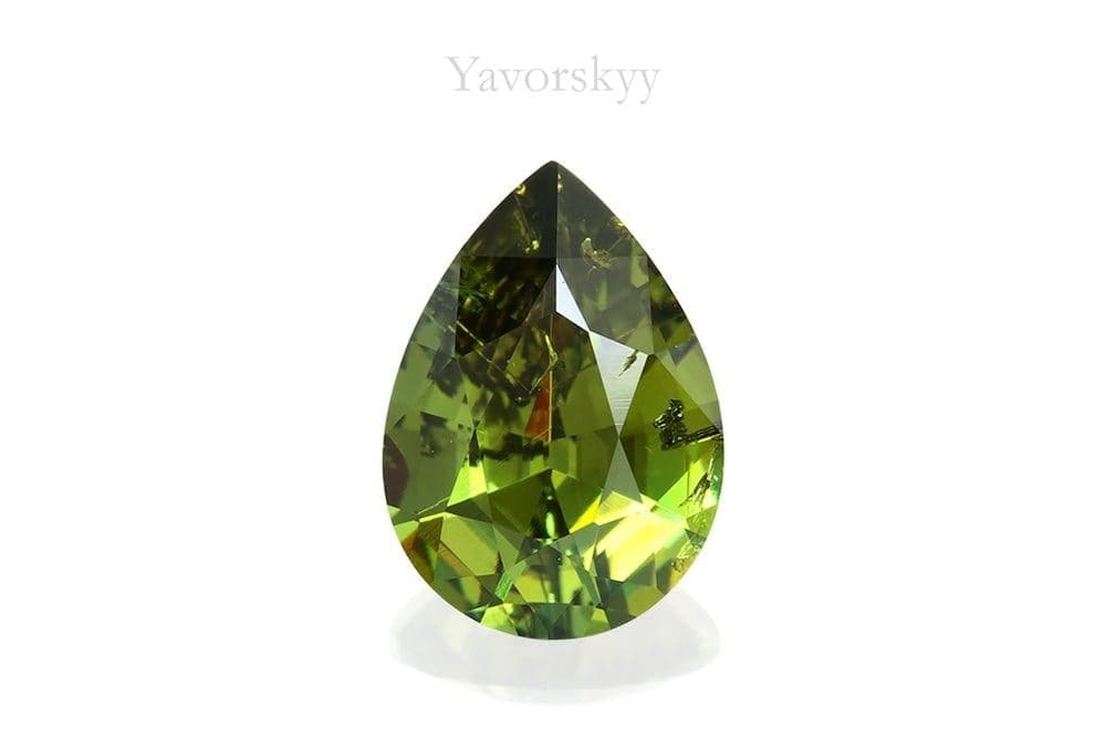 A front view photo of 1.28 ct demantoid pear