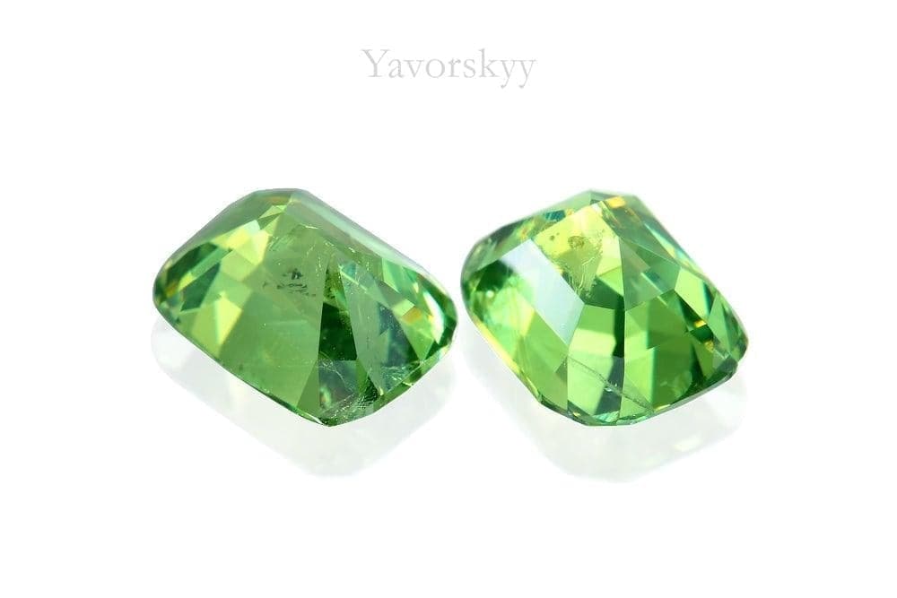 Back side photo of cushion demantoid 1.82 cts match pair