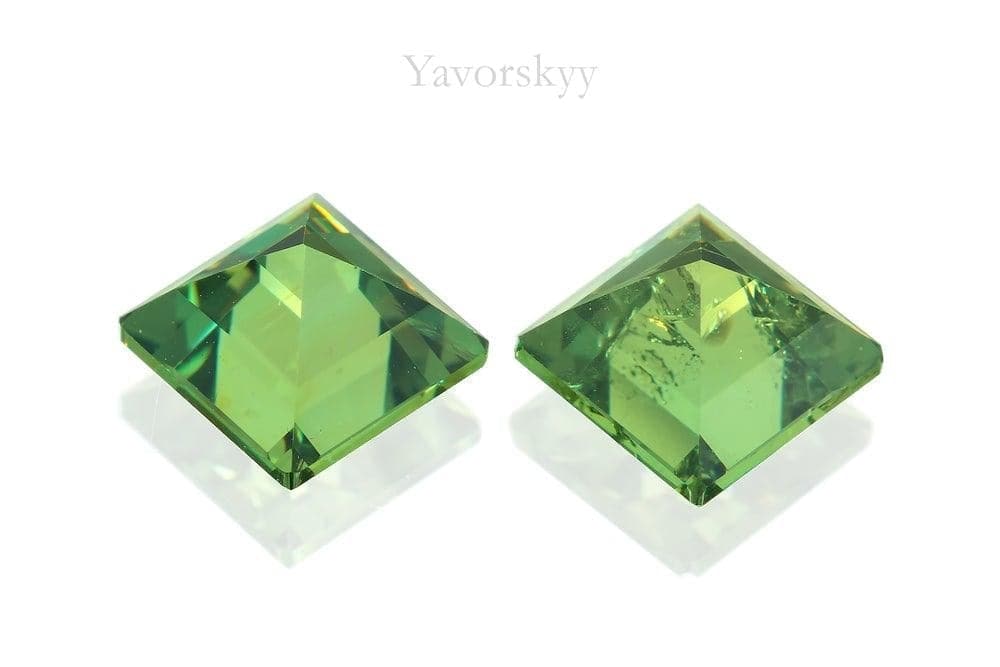 Back side photo of square demantoid 2.6 cts pair