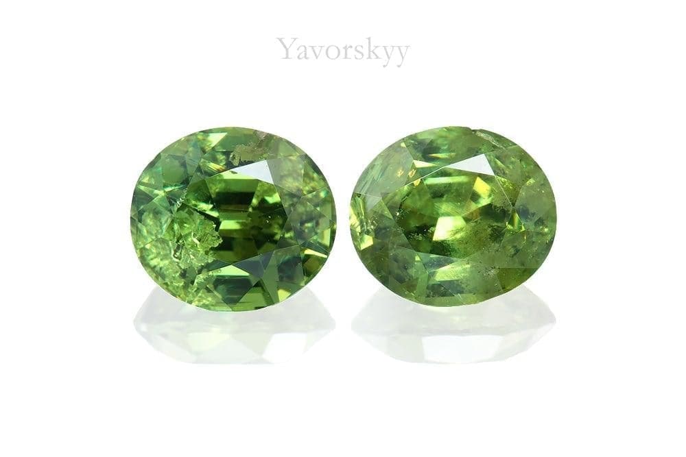 Front view picture of oval demantoid 2.87 cts matched pair