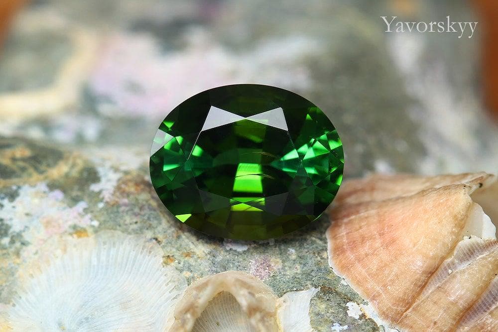 Top view photo of green tourmaline 0.97 carat