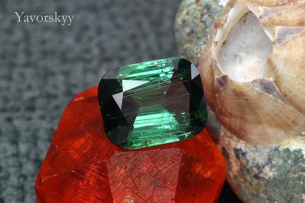 Cushion shape green tourmaline 1.26 carats front view picture