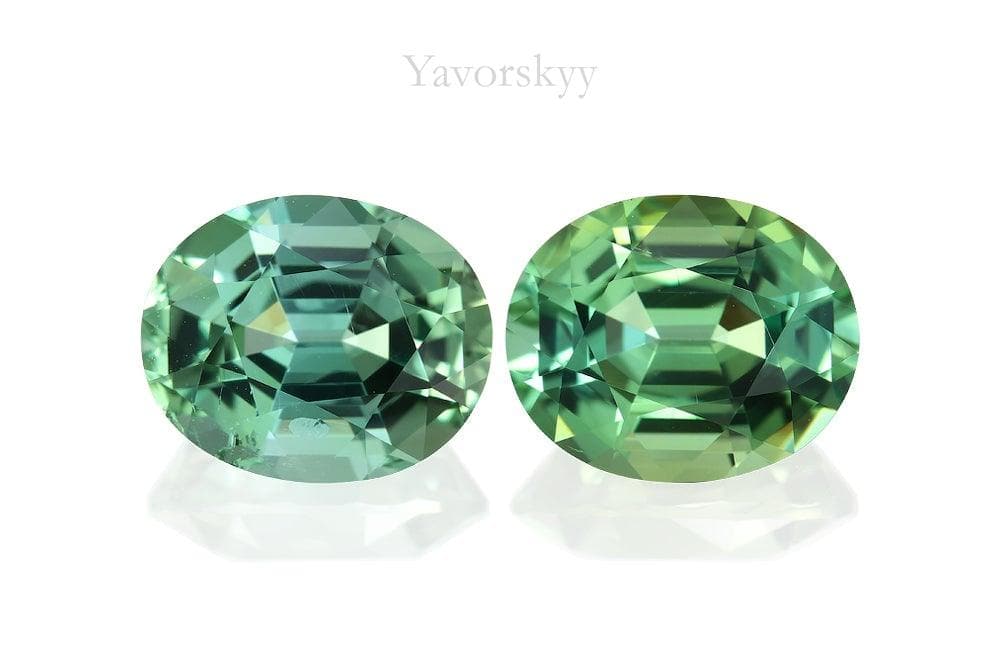 Top view photo of green tourmaline pair 9.28 cts oval