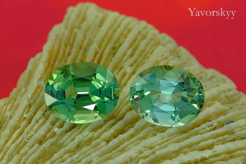 A matched pair of green tourmaline oval 9.28 carats front view ima