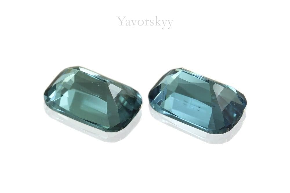 Bottom view image of blue tourmaline pair 0.67 cts cushion 
