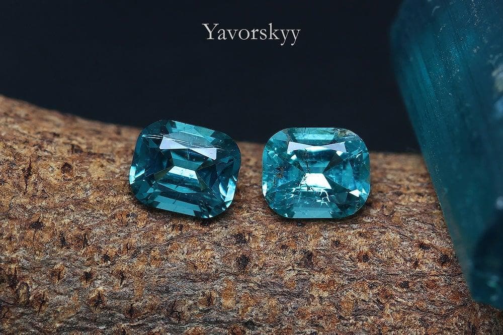 Image of cushion blue tourmaline 0.7 cts matched pair 