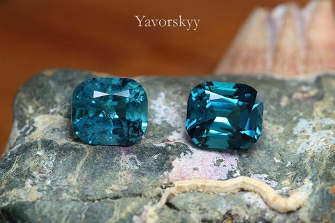 Image of cushion blue tourmaline 1.09 cts match pair 
