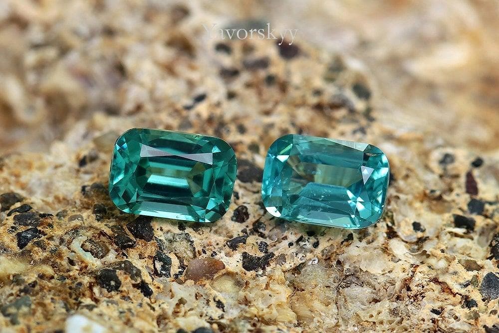 Photo of matched pair blue green tourmaline 0.75 cts 