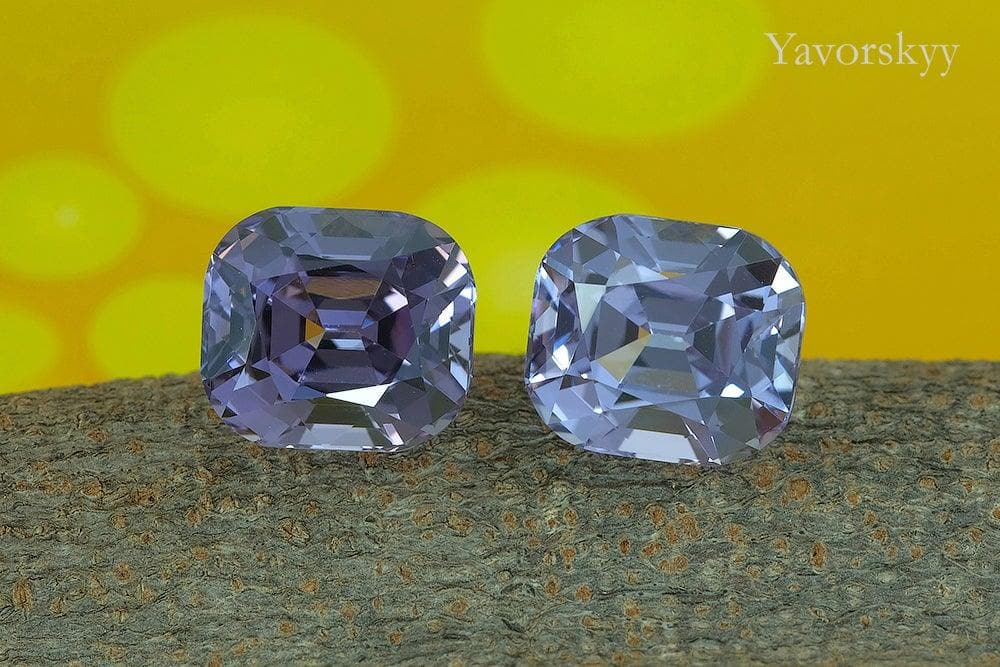 Top view picture of violet spinel pair 10.9 cts cushion