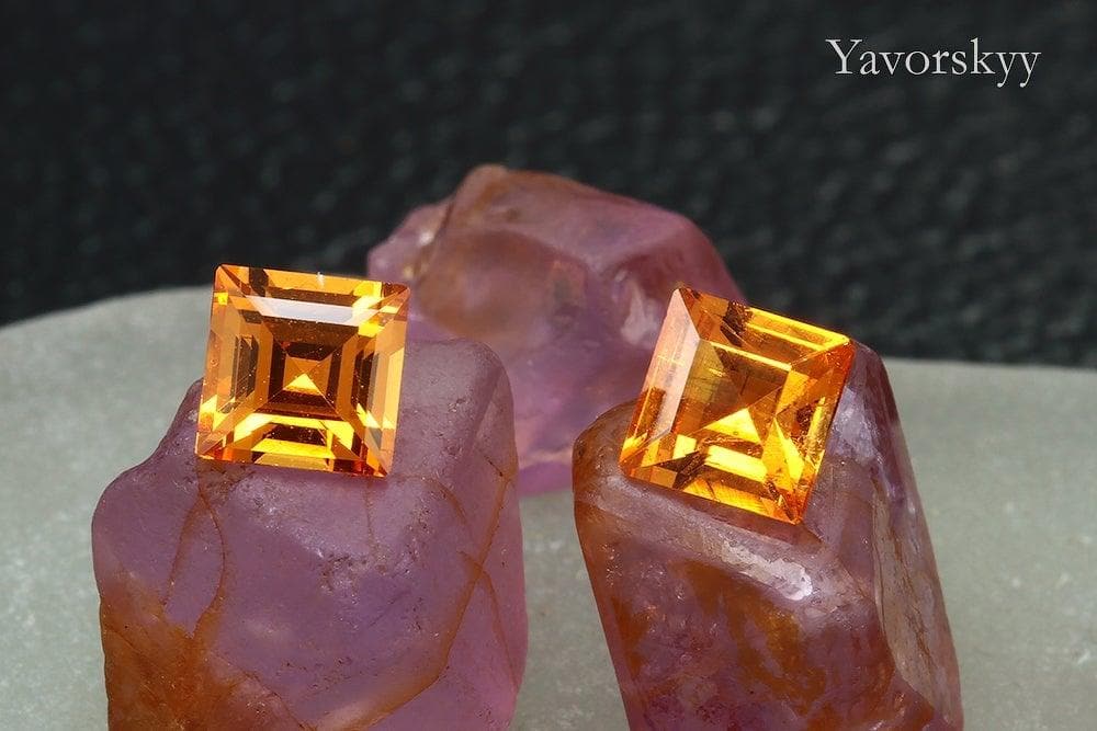 Front view picture of square mandarin garnet 1.04 ct pair