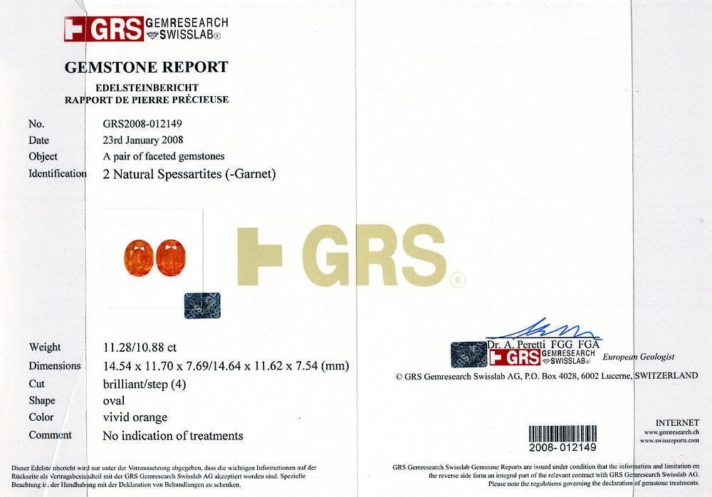 Picture of certificate of mandarin garnet 22.16 cts 