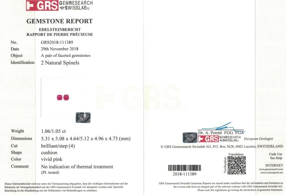 Vivid Pink Spinel certified
