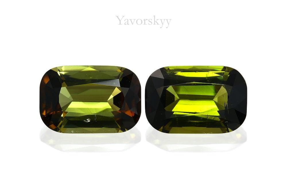 Front view picture of matched pair olive tourmaline 3.32 cts