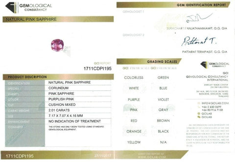 A image of pink color sapphire 2.01 cts cushion shape