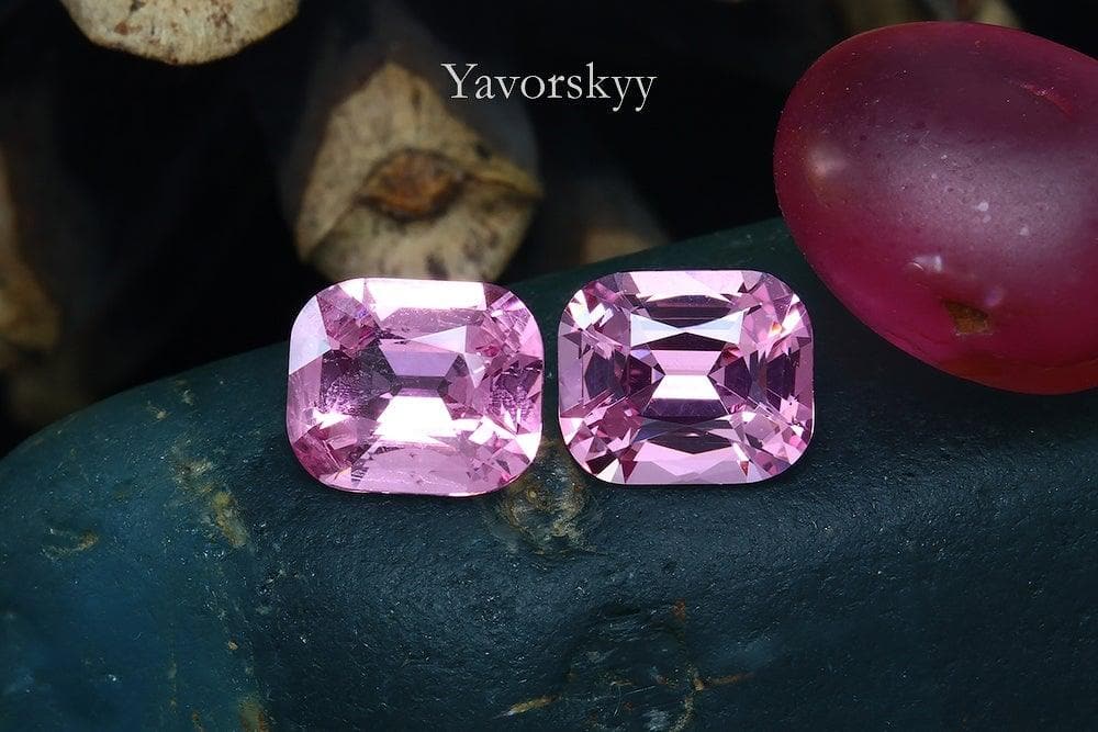A matched pair of pink spinel cushion 1.6 carats front view picture