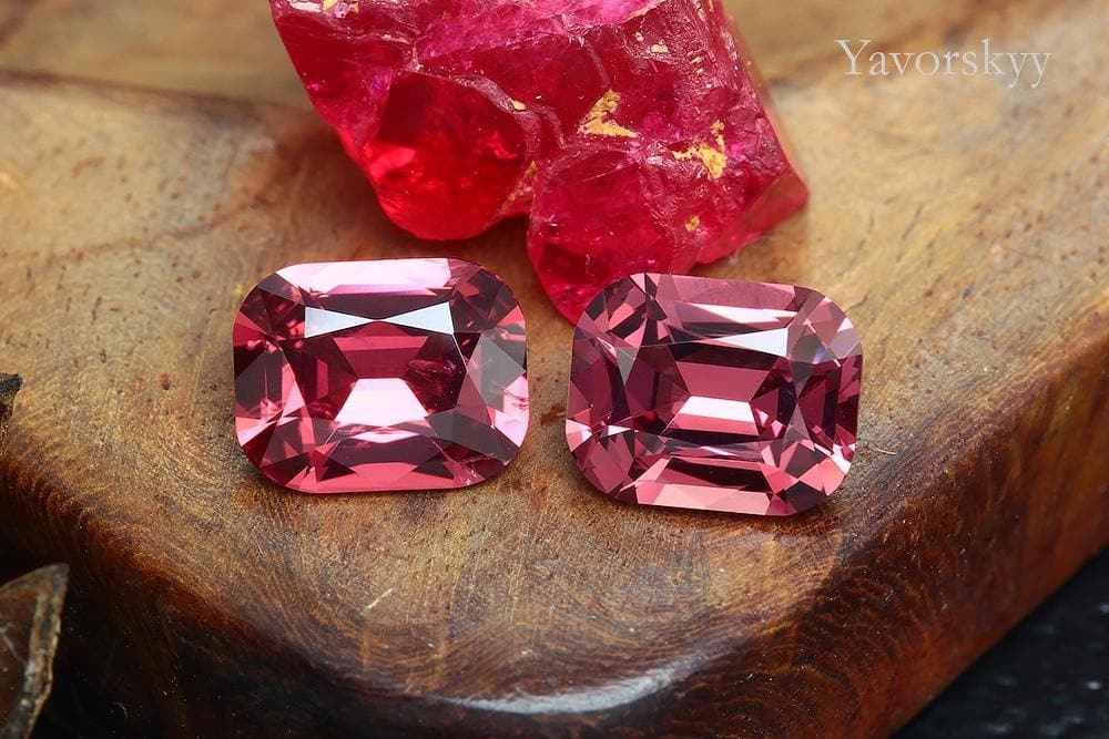 Top view picture of red spinel pair 1.76 cts cushion