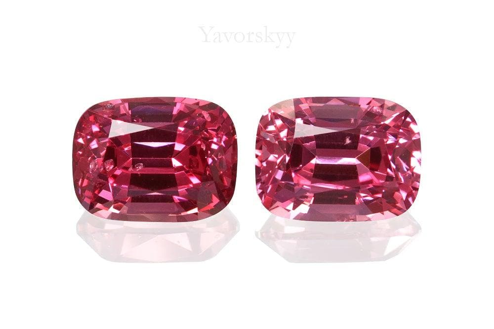 Front view picture of cushion pink spinel 2.08 cts pair