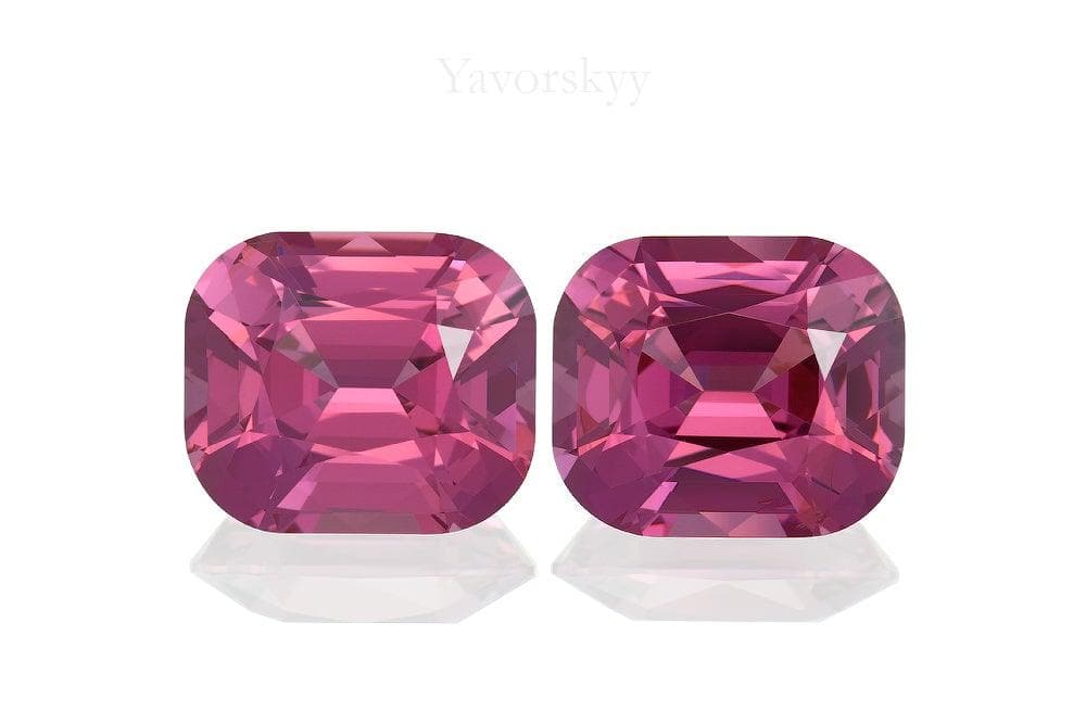 Top view photo of cushion pink spinel 3.68 cts pair