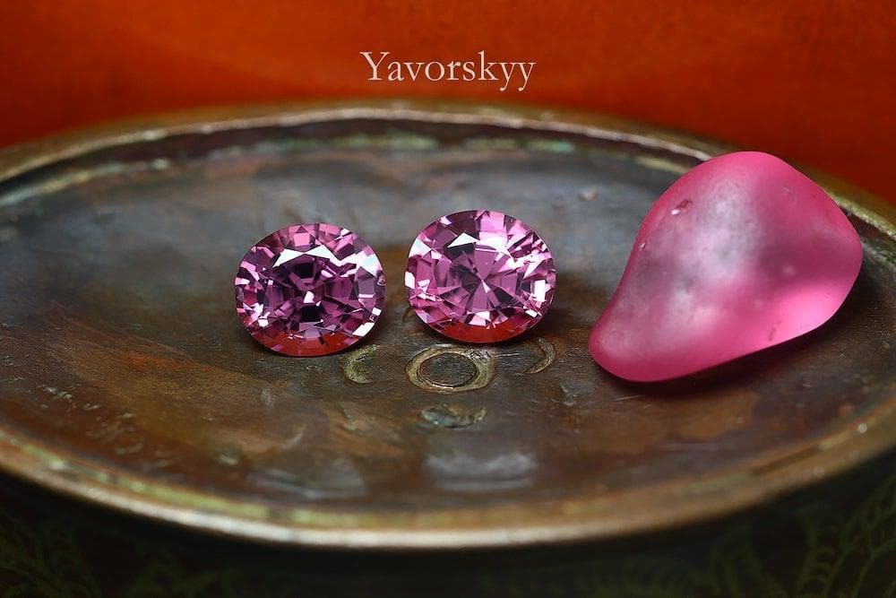 Front view photo of oval pink spinel 3.86 cts matched pair