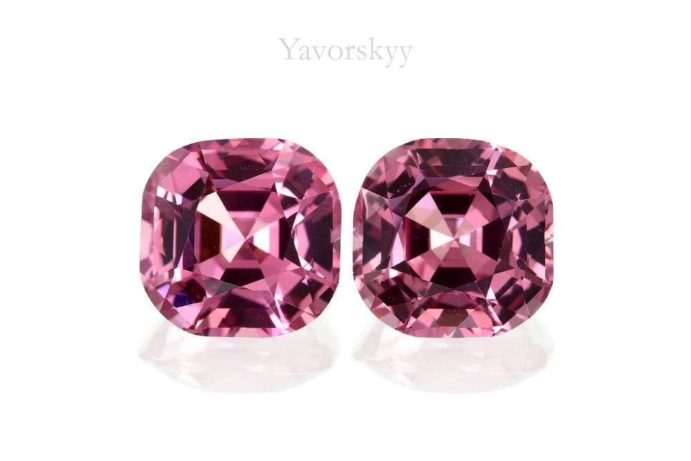 Front view picture of cushion pink spinel 5.32 cts match pair
