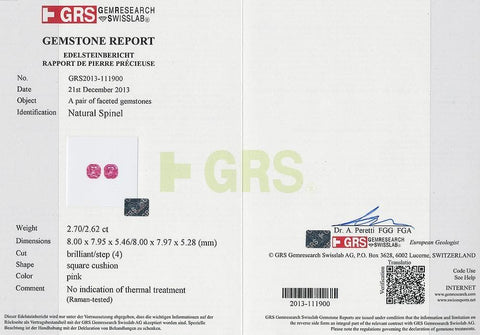 The GRS certificate picture of pink spinel 5.32 cts 