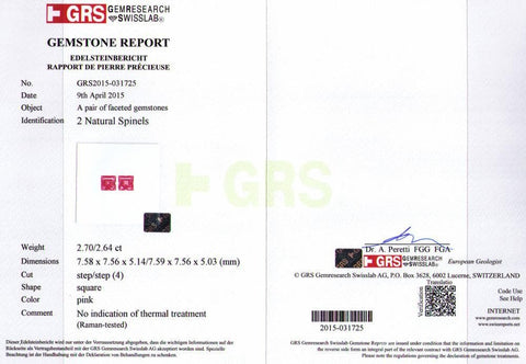 A certificate photo of 5.34 cts spinel 