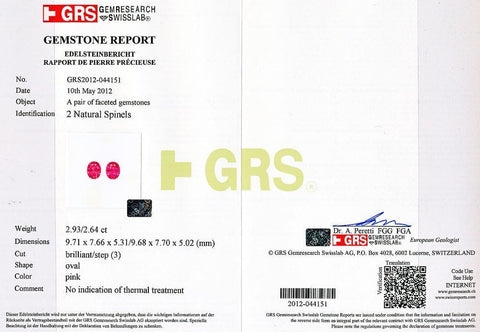 GRS certificate of 5.57 cts pink spinel 