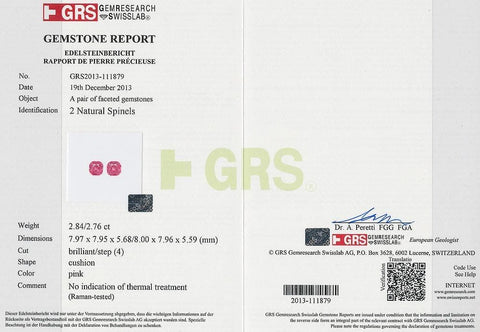 The GRS certificate photo of spinel 5.6 cts 