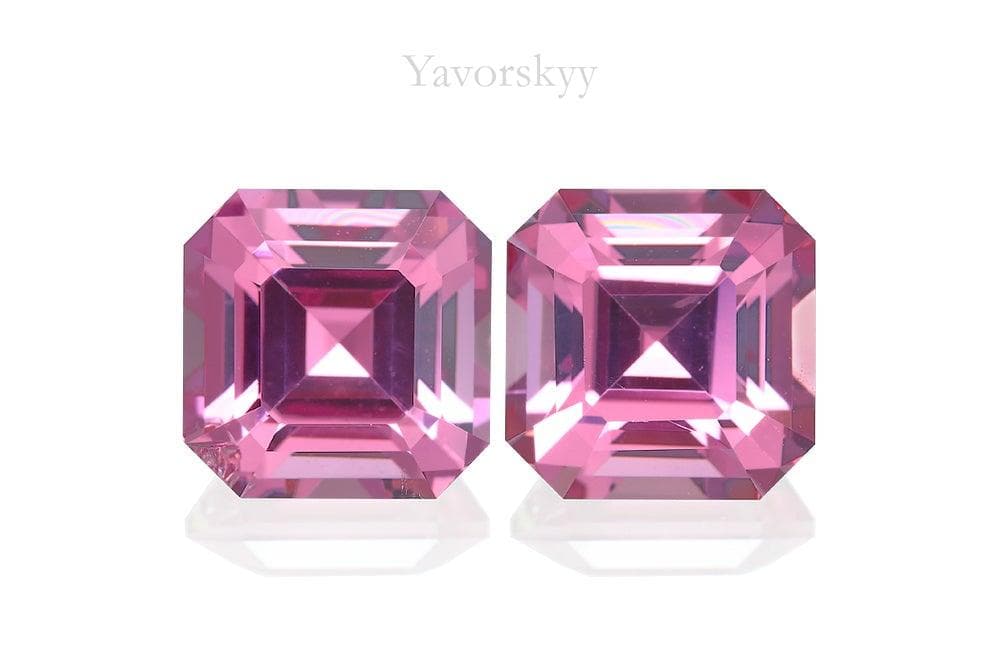 A match pair of pink spinel octagonal 6.04 carats front view picture