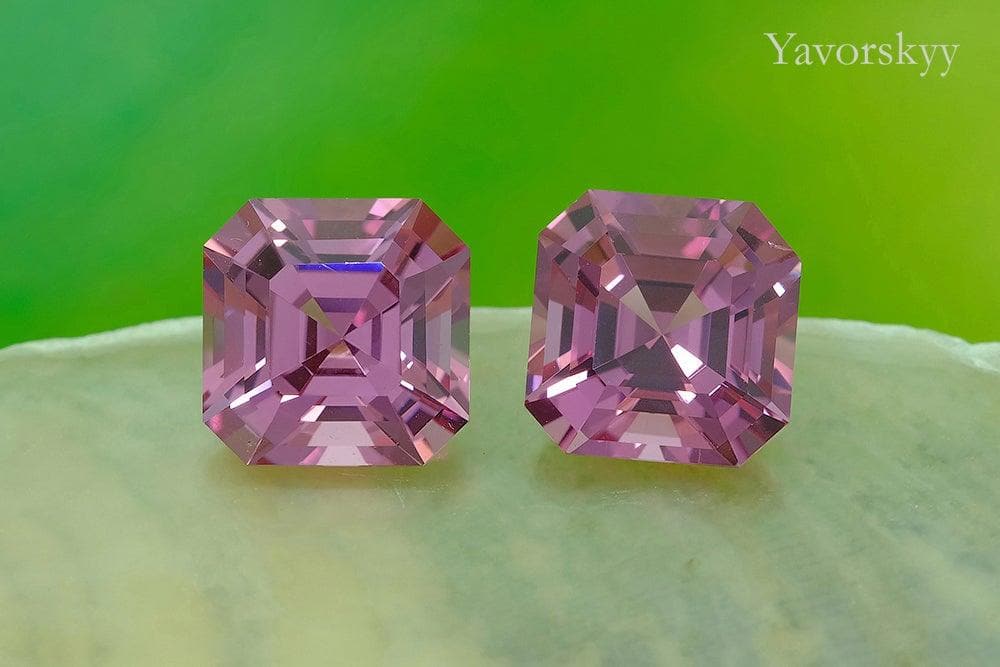 Top view picture of octagonal pink spinel 6.04 cts matched pair