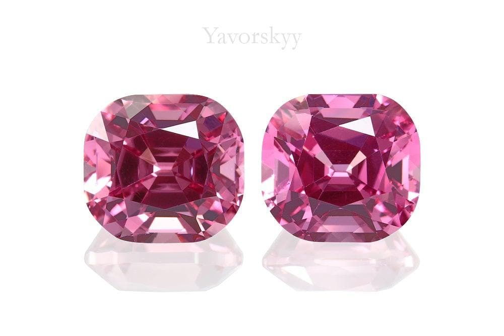 Front view image of cushion pink spinel 5.9 cts matched pair