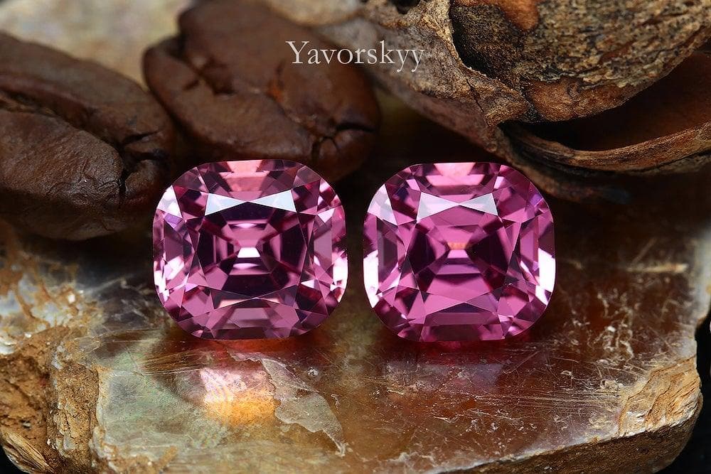 Front view picture of cushion pink spinel 5.9 cts pair
