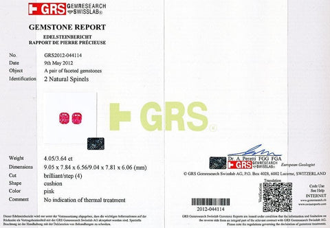 7.69 cts pink spinel GRS certificate 