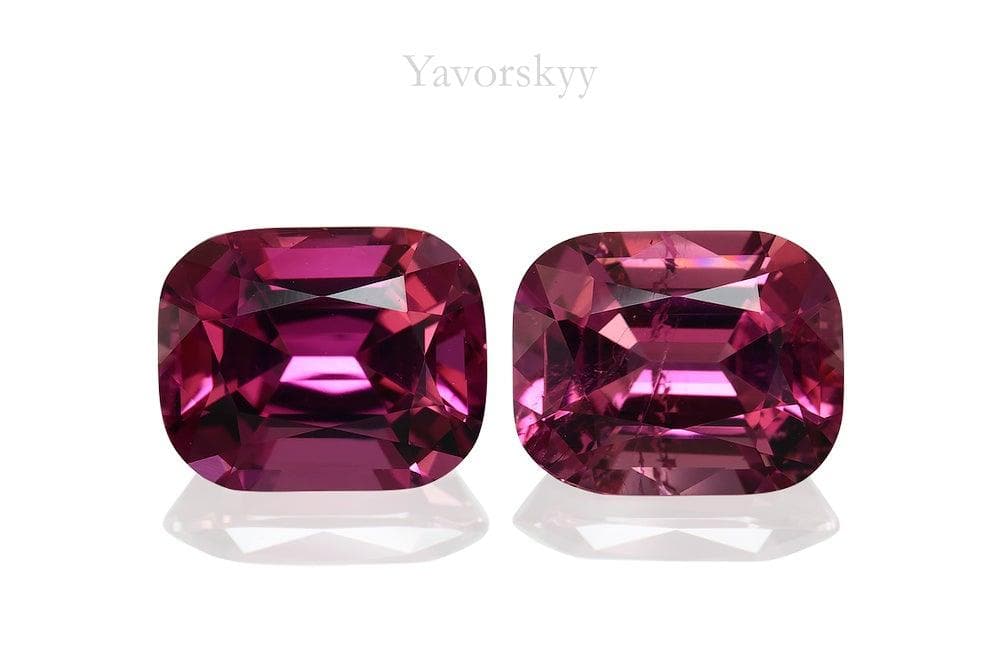 A pair of pink tourmaline cushion 2.57 carats front view photo