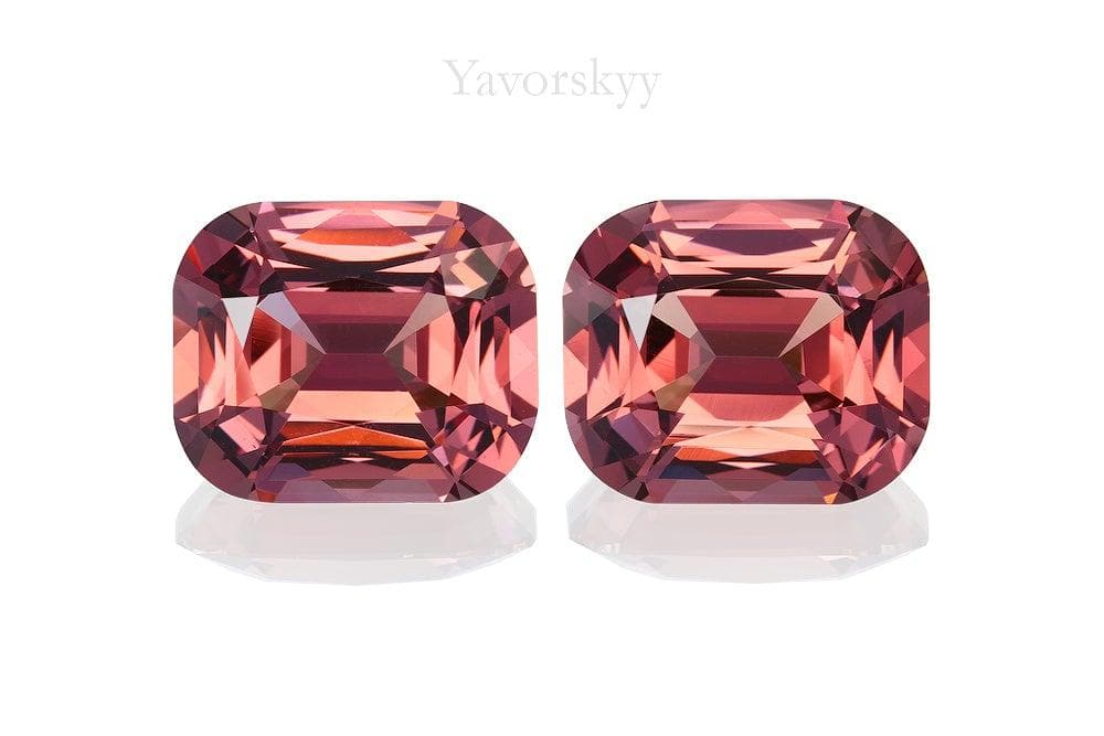 Front view photo of cushion pink spinel 7.25 cts matched pair