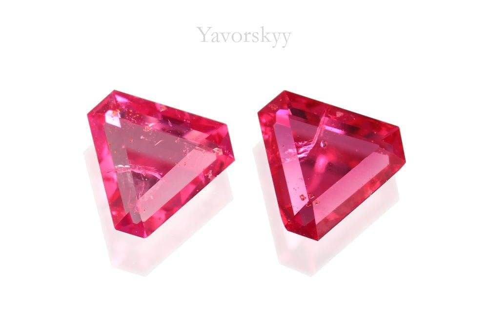 Photo of bottom view of pinkish-red spinel 0.29 ct matched pair