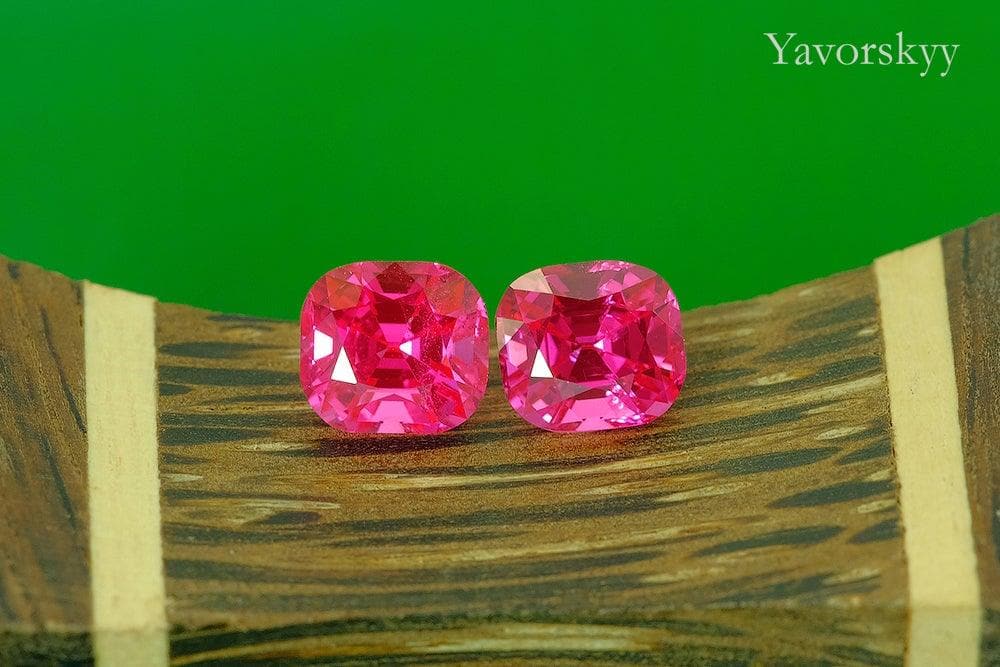 A pair of red spinel cushionl 2.29 carats front view photo