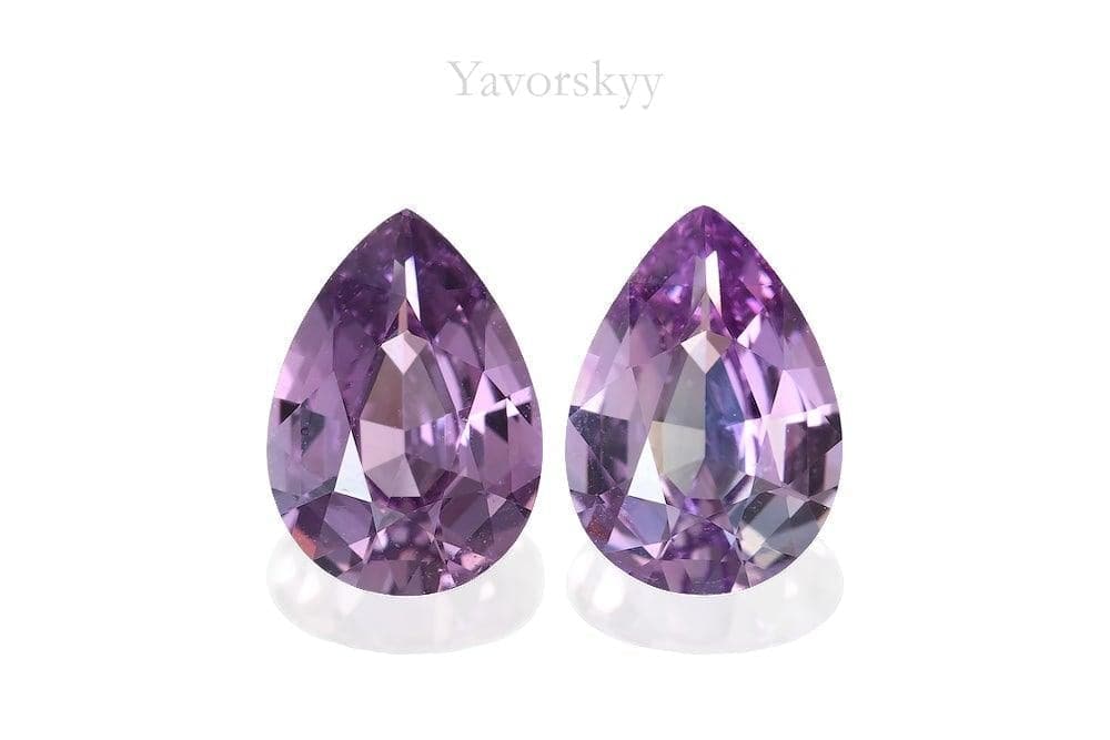 Front view image of pear purple sapphire 3.23 cts matched pair