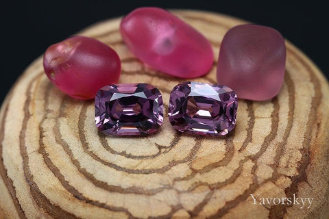 Match pair of purple spinel cushion 7.04 carats front view photo
