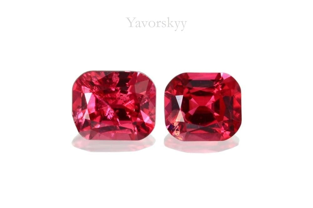 Top view image of cushion red spinel 0.2 ct pair