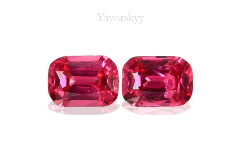 Matched pair red spinel cushion 0.27 carat front view photo