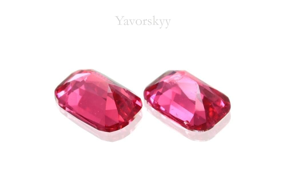 Bottom view picture of cushion red spinel 0.27 ct pair