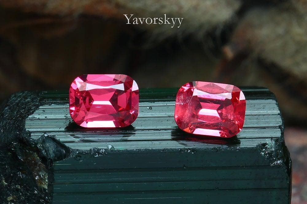 Top of view photo of matched pair red spinel 0.40 carat