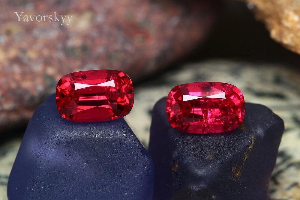Front view image of cushion red spinel 1.03 ct match pair