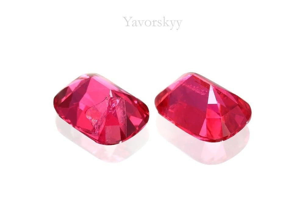 Matched pair red spinel cushion 1.05 carat back side photo