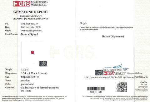 Certified loose red spinel