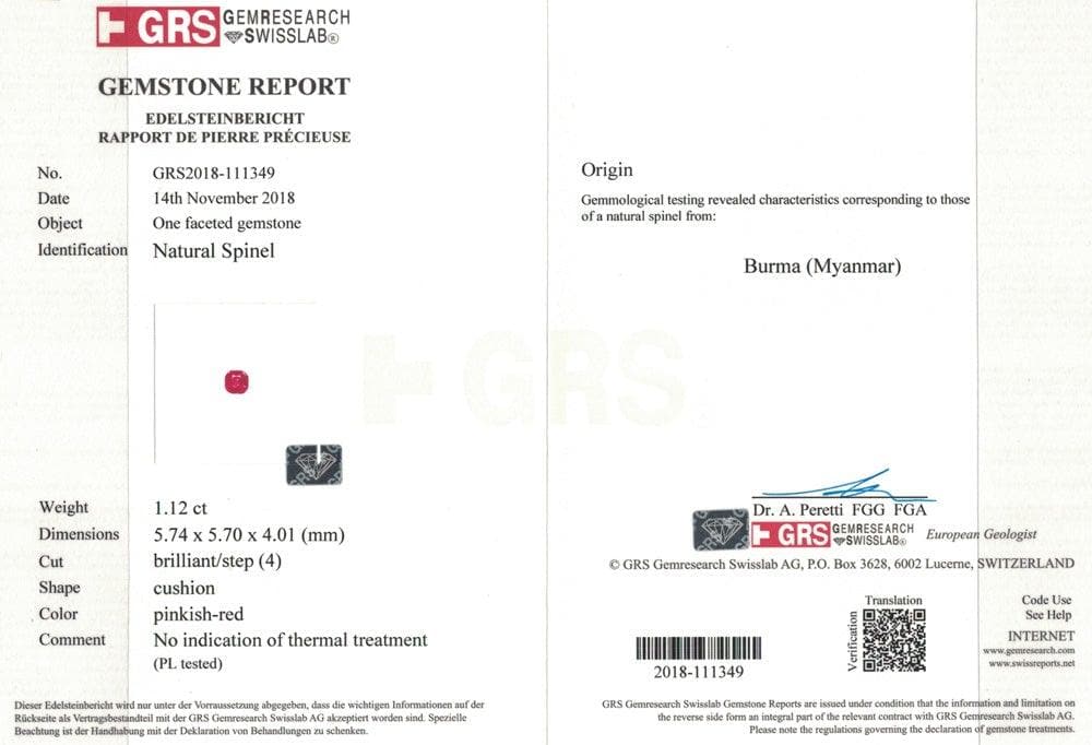 Certified loose red spinel