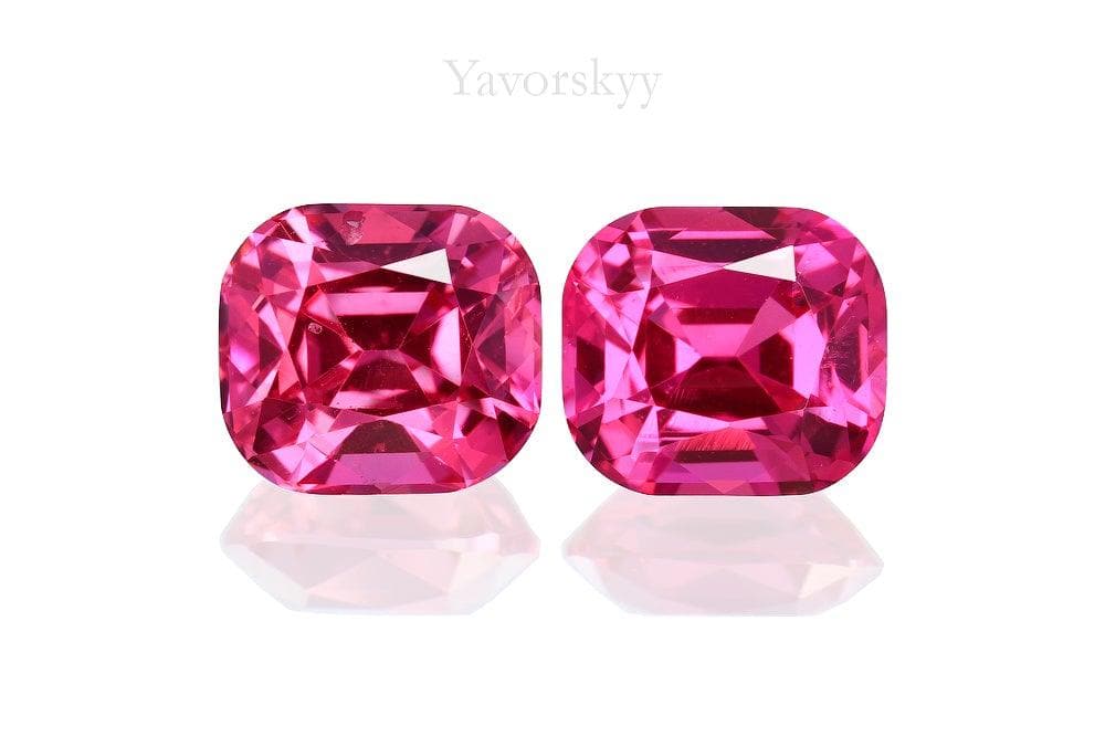 A match pair of red spinel cushion 1.14 carats front view photo