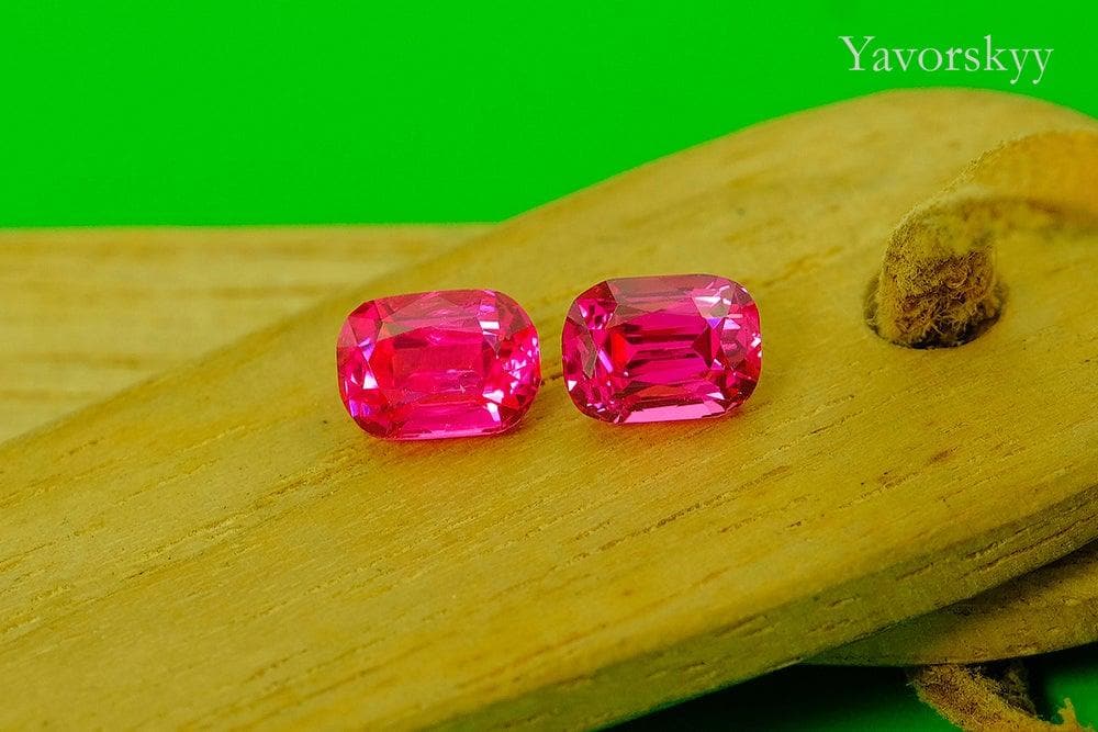 Front view photo of matched pair red spinel 1.21 cts